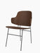 The Penguin Dining Chair in walnut veneer with a black powder-coated steel frame, shown on a white background from an angle.