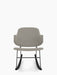 Front view of The Penguin Rocking Chair, fully upholstered in light grey Re-wool fabric, with a black steel frame & rockers.
