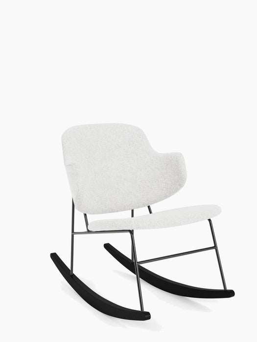 A Penguin Rocking Chair fully upholstered in light grey Hallingdal 65 fabric, with a black steel frame and rockers.