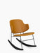 The Penguin Rocking Chair, fully upholstered in mustard-yellow leather, shown at an angle on a black steel frame and rockers.