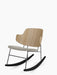 A studio shot of the Penguin Rocking Chair, showing its natural oak back, grey Re-Wool seat, and black metal rockers.