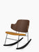 The Penguin Rocking Chair with a walnut back, yellow leather seat, and black frame, shown at an angle on a white background.