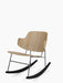 The Penguin Rocking Chair with a natural oak seat and backrest, set on a slender black steel frame with black rockers