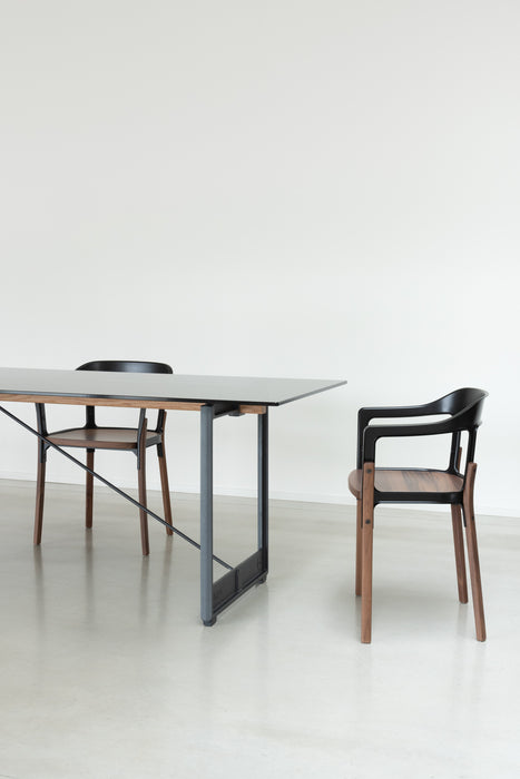 Brut Dining Table american anthracite black glass grey smoked walnut - ambient