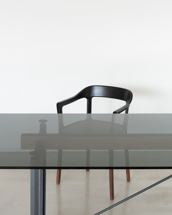 Brut Dining Table american anthracite black glass grey smoked walnut - ambient