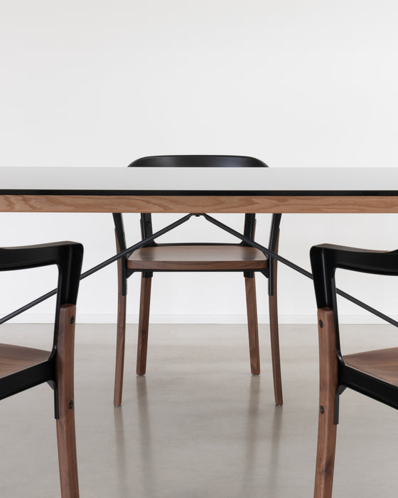Brut Dining Table american anthracite black glass grey smoked walnut - ambient