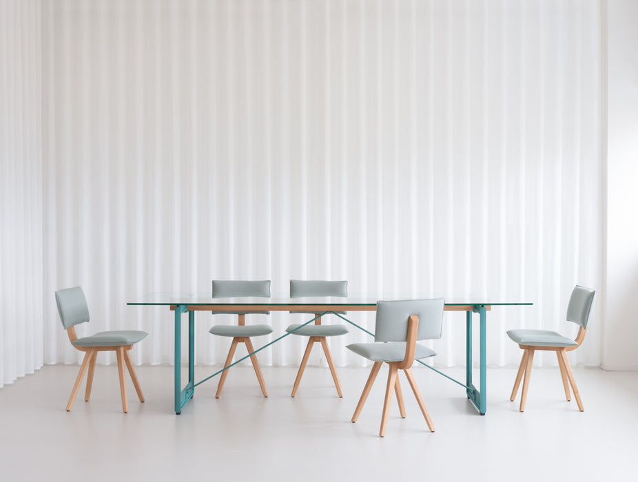 Brut Dining Table ash clear glass green oak tinted - ambient