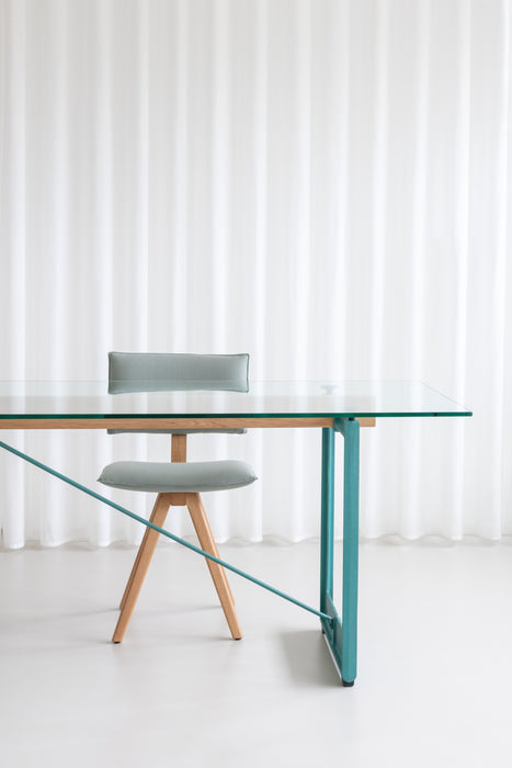 Brut Dining Table ash clear glass green oak tinted - ambient