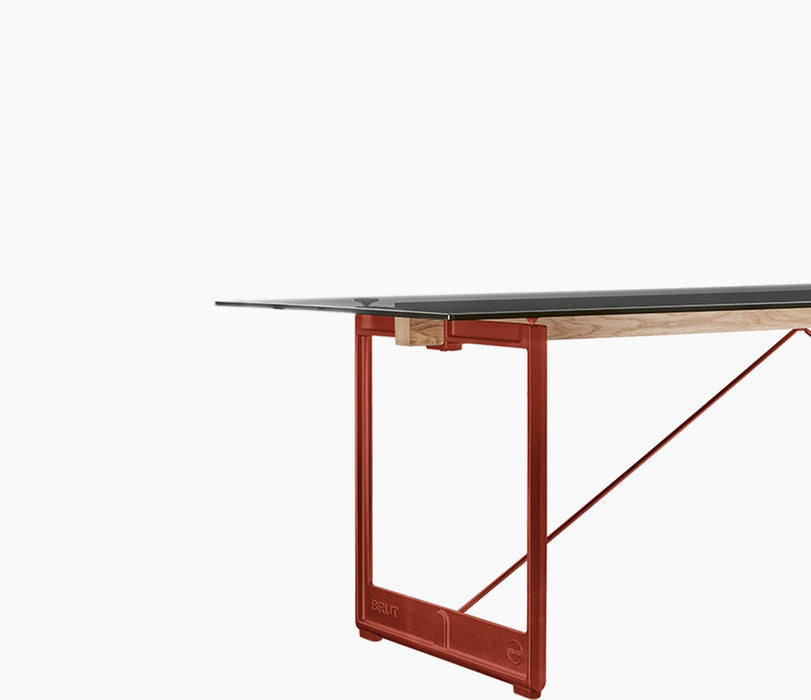 Brut Dining Table - Red / Smoke Grey Glass - studio