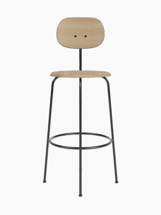 The Afteroom Bar Chair Plus, Veneer in Natural Oak with a light wood seat and backrest on a slender black frame.