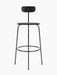 Front view of the Afteroom Bar Chair, Veneer in black. A minimalist design with a steel frame and wood veneer.
