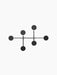 Front view of the Afteroom Coat Hanger in black. The minimalist hanger has six circular hooks branching from a central bar.