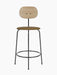 Front view of the Afteroom Counter Chair Plus with a natural oak backrest, brown upholstered seat, and a black metal frame.