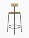 Front view of the Afteroom Counter Chair with a black steel frame, textured brown seat, and a light oak backrest.