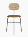 Front view of the Afteroom Dining Chair Plus with a natural oak backrest, a brown upholstered seat, and a black metal frame.