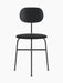 Front view of the black Afteroom Dining Chair Plus. Thin powder-coated steel frame, upholstered seat, wood backrest.