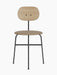 Front view of the Afteroom Dining Chair Plus with a black steel frame, beige upholstered seat, and a natural oak backrest.