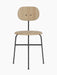 Front view of the Afteroom Dining Chair Plus with a natural oak veneer seat and backrest on a slim, black steel frame.