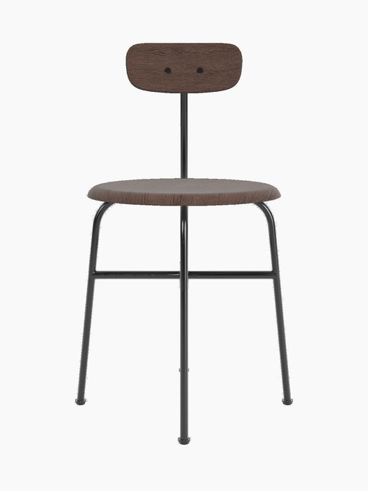 Front view of the Afteroom Dining Chair, Veneer, dark stained oak seat and backrest on a black powder-coated steel frame.