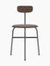 Front view of the Afteroom Dining Chair, Veneer, dark stained oak seat and backrest on a black powder-coated steel frame.