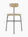 A front-on view of the Afteroom Dining Chair, Veneer, with a natural oak seat and backrest on a slender, black steel frame.