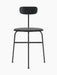 Front view of the Afteroom Dining Chair, Veneer in black. A minimalist chair with a wood seat and back on a slim steel frame.