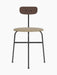 Front view of the Afteroom Dining Chair, Seat Upholstered, dark stained oak backrest, light bouclé seat and black frame.