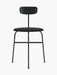 Front view of the Afteroom Dining Chair with a black painted ash backrest, black upholstered seat, and black steel frame.