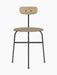 Front view of the Afteroom Dining Chair, Seat Upholstered, with black steel frame, light oak backrest, and tan seat.