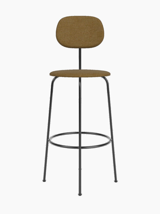 Front view of the Afteroom Bar Chair Plus, fully upholstered in a brown textured fabric with a slender black metal frame.