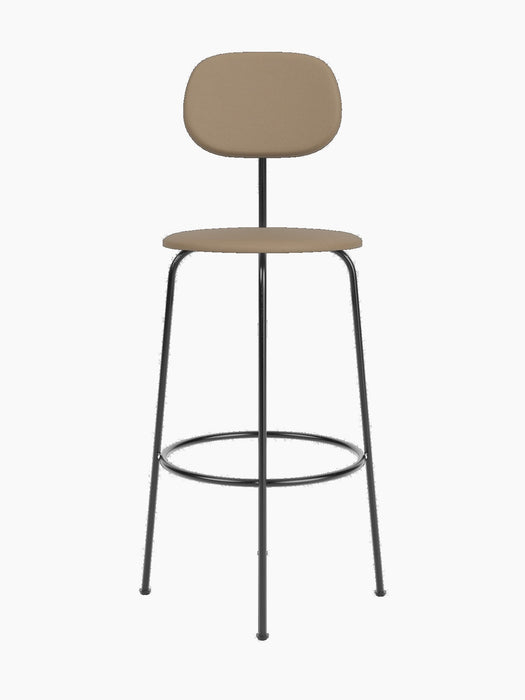 Front view of Afteroom Bar Chair Plus, Fully Upholstered, with a black steel frame and beige upholstered seat and backrest.
