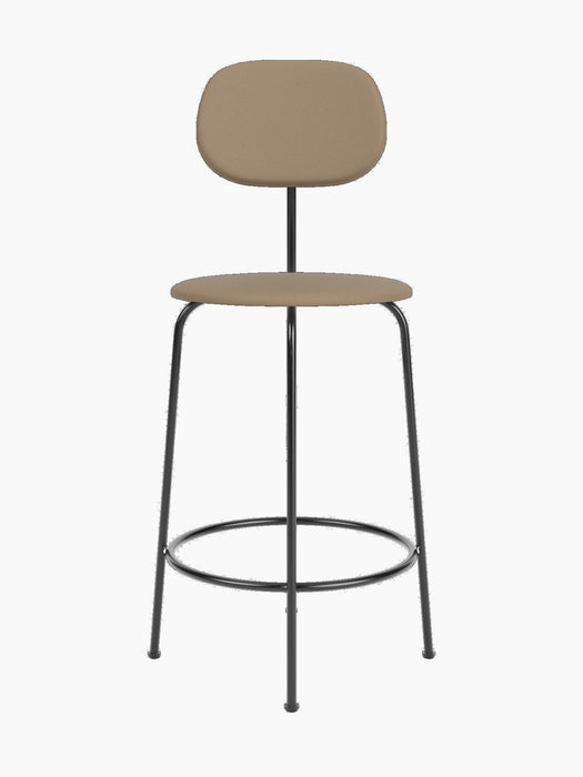 Afteroom Counter Chair Plus, featuring light brown upholstered seat and backrest on a thin black metal frame.