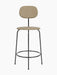 Front view of the Afteroom Counter Chair Plus, fully upholstered in a light brown fabric with a slender, black metal frame.
