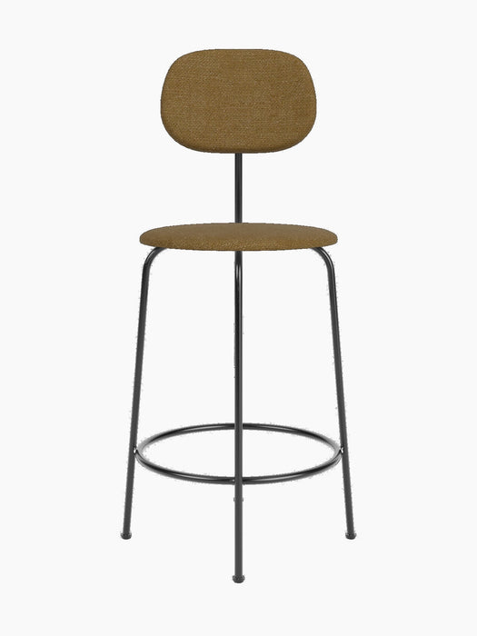 Front view of the Afteroom Counter Chair Plus, Fully Upholstered, with brown textured upholstery and a slim, black frame.