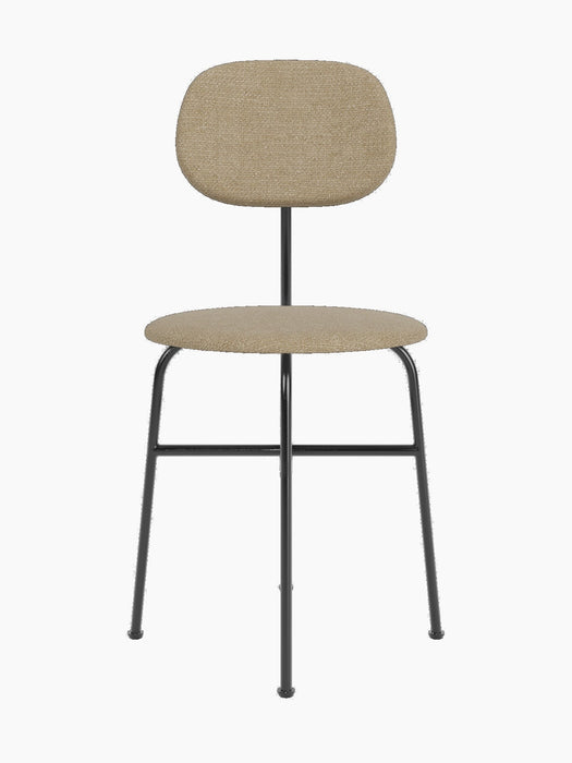 Front view of the Afteroom Dining Chair Plus with beige bouclé upholstery on a slender, black powder-coated steel frame.
