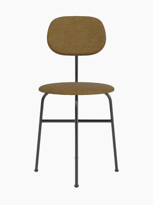 Front view of the Afteroom Dining Chair Plus, with textured brown upholstery and a slim, black metal frame.
