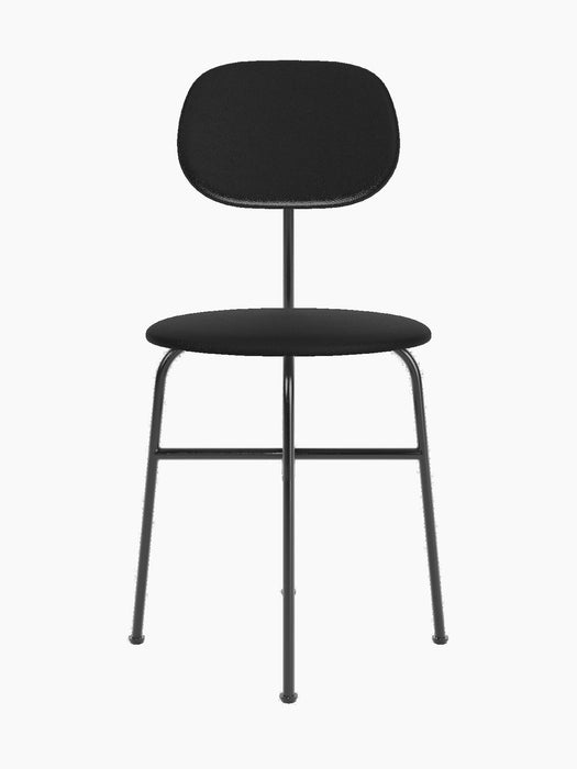 Front view of the Afteroom Dining Chair Plus, fully upholstered in black with a minimalist black powder-coated steel frame.