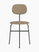 Front view of the Afteroom Dining Chair Plus. It has a slim black metal frame with a light brown upholstered seat and back.