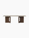 Front view of the Androgyne Lounge Table, featuring a dark stained oak base with cut-outs and a Kunis Breccia stone top.