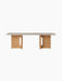 Front-on view of the Androgyne Lounge Table, featuring a rectangular Kunis Breccia stone top and a natural oak wood base.
