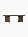 Front view of the dark stained oak Androgyne Lounge Table, showcasing its rectangular top and legs with signature cut-outs.