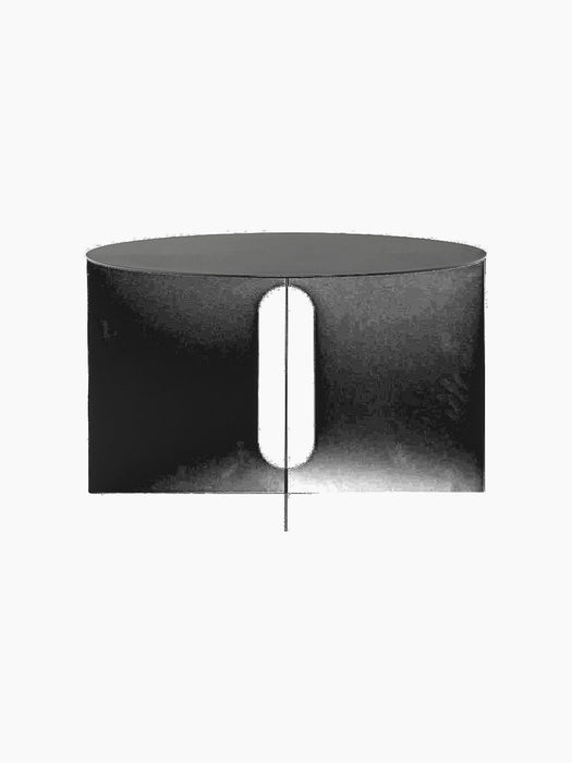 A front-on image of the Androgyne Side Table Ø63 in black, showing its round top and base with a central vertical cutout.