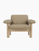 Front view of the Brasilia Lounge Chair, Low Back, with a natural oak frame and upholstered in light beige Audo Bouclé 02.