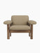 Front view of the Brasilia Lounge Chair, Low Back, with a walnut wood frame and light beige Audo Bouclé 02 upholstery.