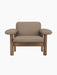Front view of the Brasilia Lounge Chair, Low Back, featuring a solid walnut frame and Logan Flint textile upholstery.