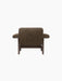 The Brasilia Lounge Chair, Low Back, Sheepskin, viewed from behind with brown textured upholstery and a dark wood frame.