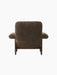 Back view of the Brasilia Lounge Chair, High Back, upholstered in brown Sheepskin Root with a visible dark stained oak frame.