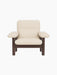 Front view of the Brasilia Lounge Chair, High Back, with a dark stained oak frame and cream-coloured Logan Jasmine fabric.
