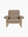 Front view of the Brasilia Lounge Chair with a high back, upholstered in textured Logan Flint fabric on a natural oak frame.