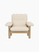 Front view of the Brasilia Lounge Chair with a high back, natural oak frame, and off-white Logan Jasmine textile upholstery.
